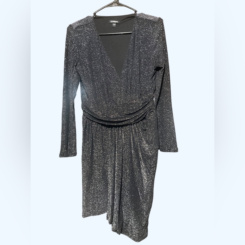 Express Shimmering Black Long Sleeve Dress